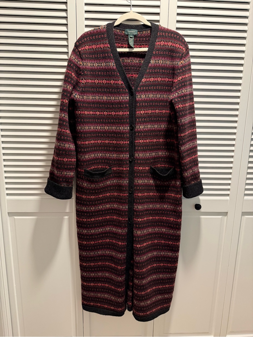 Ralph Lauren Women's Multicolor Fair Isle Wool Coat Length Sweater - XL